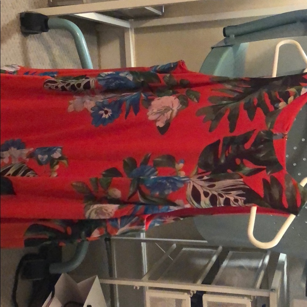 Long flowy layered sleeveless tropical red top